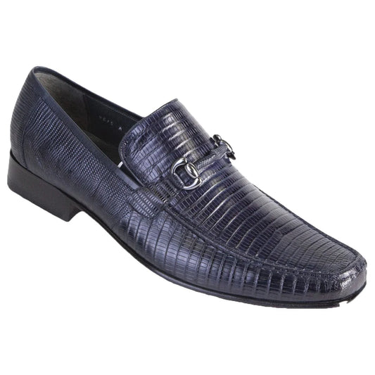 Genuine Lizard Skin Slip-On Loafers - Navy Blue