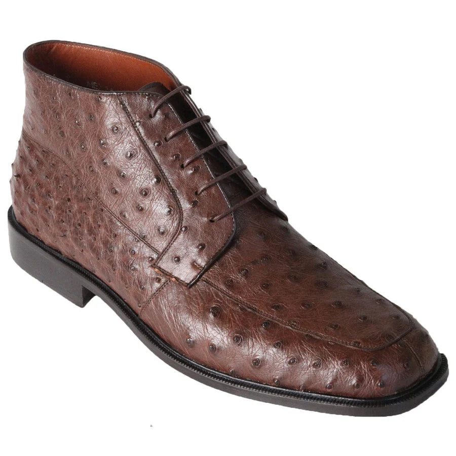 Genuine Full Quill Ostrich Skin High Top Dress Shoes - Brown