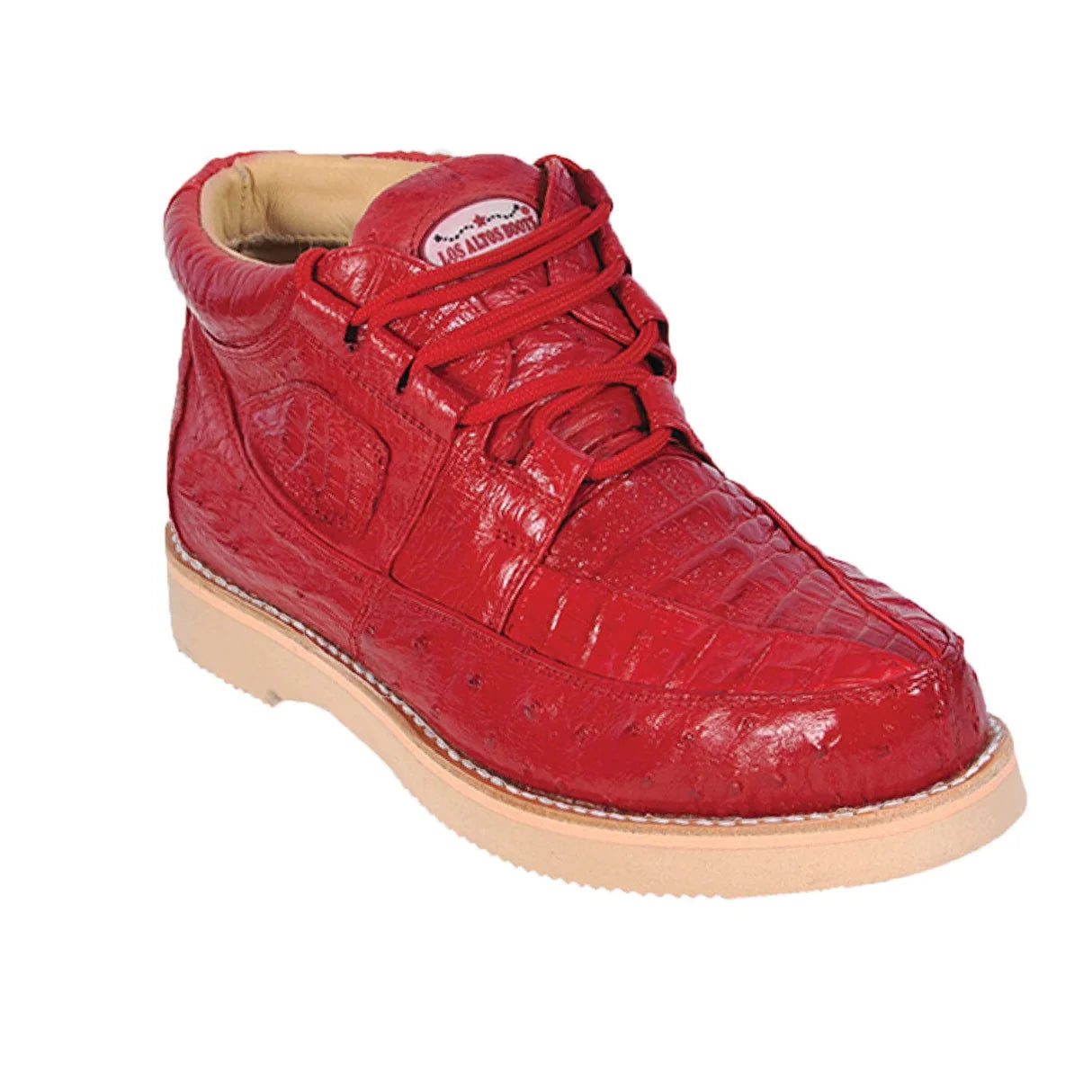 Genuine Caiman & Ostrich Skin High Top Sneakers - Red