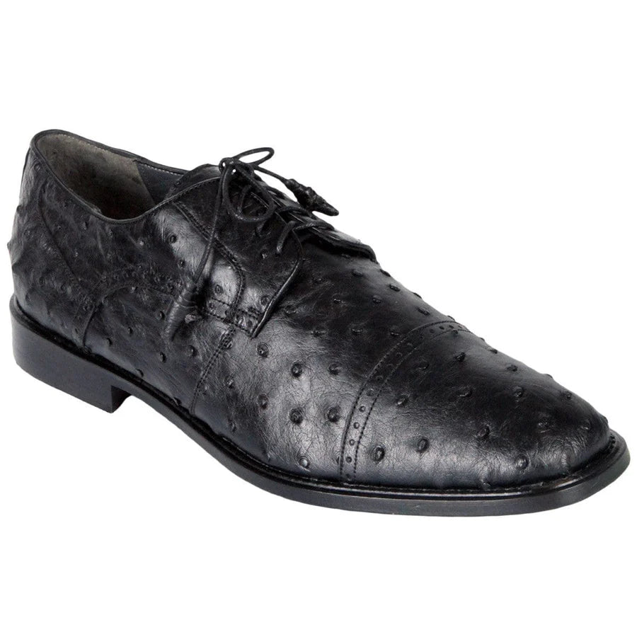 Genuine Full Quill Ostrich Skin Oxford Dress Shoes - Black