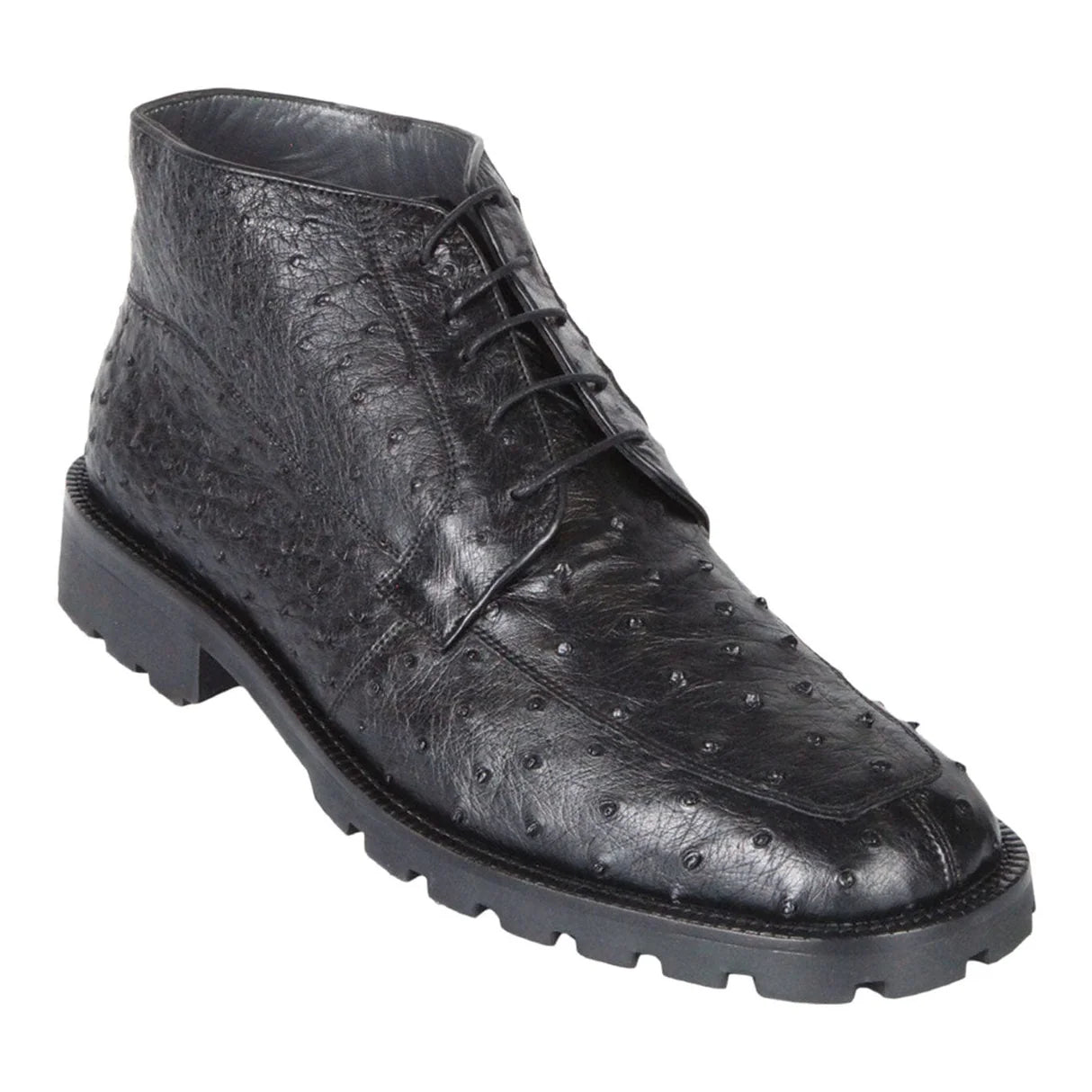 Genuine Full Quill Ostrich Skin High Top Dress Shoes - Black