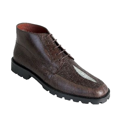 Genuine Stingray & Lizard Skin High Top Dress Shoes - Brown