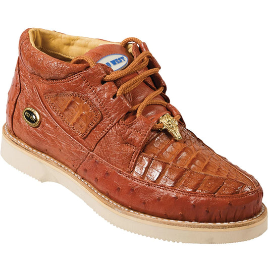 Genuine Caiman & Ostrich Skin Casual Shoes - Cognac