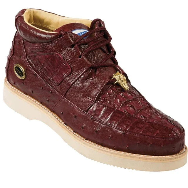 Genuine Caiman & Ostrich Skin Casual Shoes - Burgundy